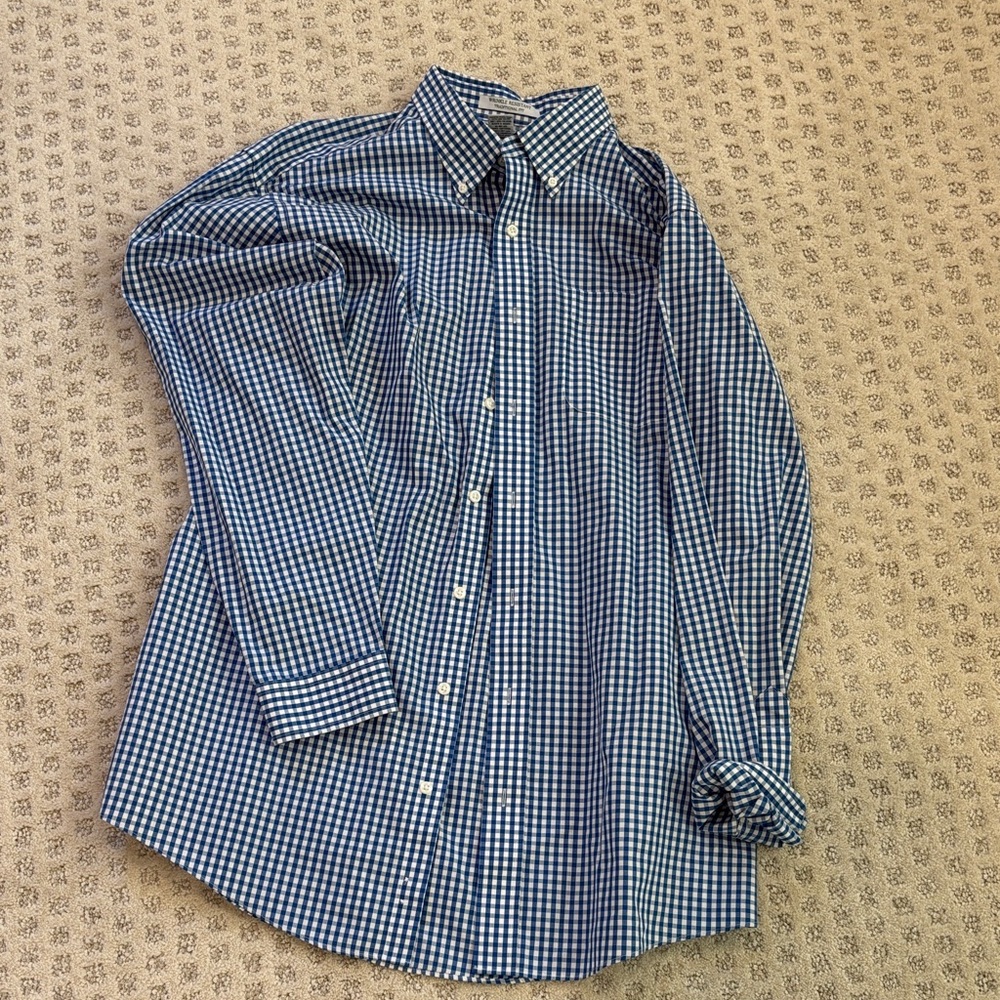 L.L. Bean Navy and White Checkered Button Down Shirt